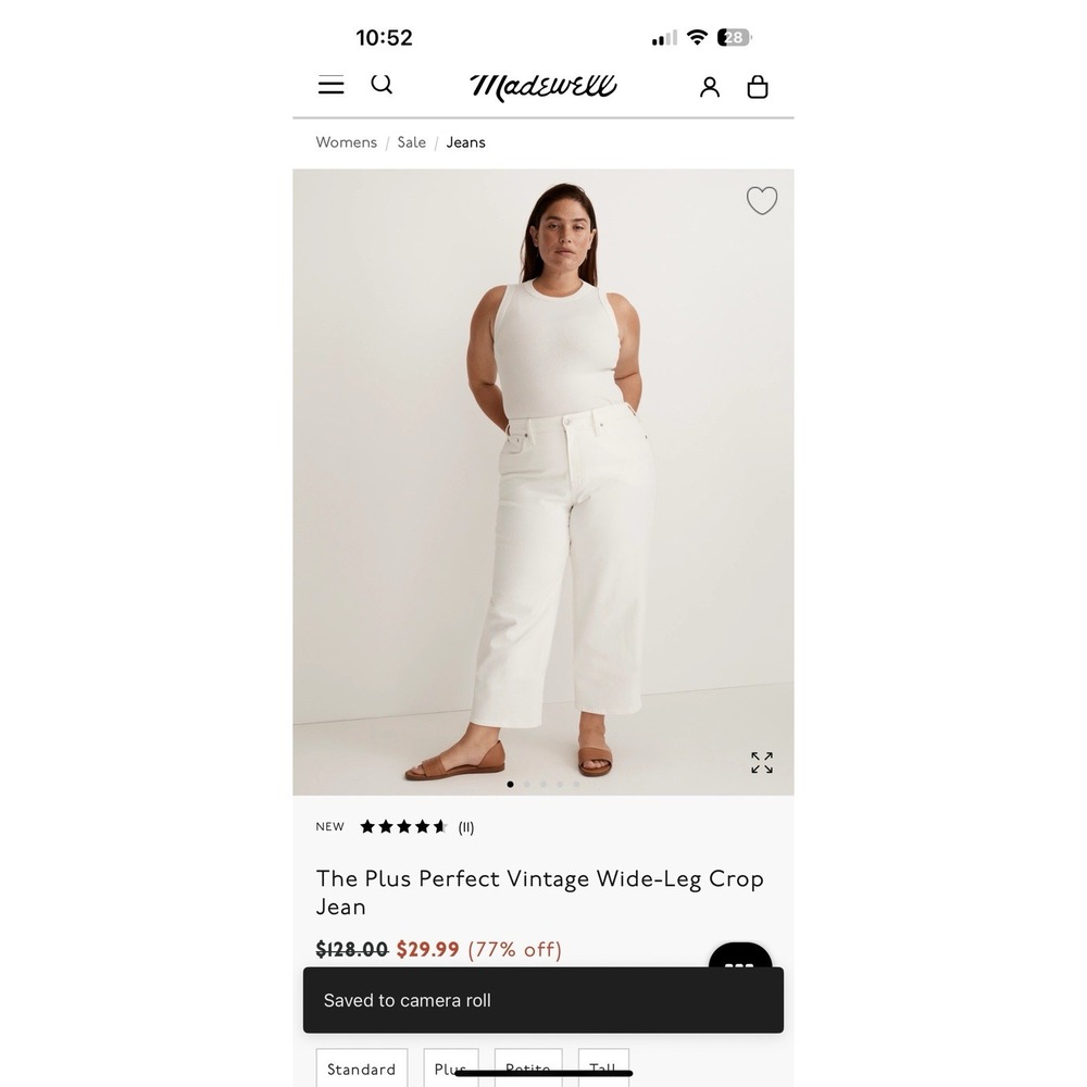 Madewell The Plus Perfect Vintage Wide-Leg Crop Jean White 22W High Rise Denim - Picture 2 of 15